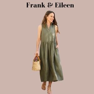 Frank & Eileen DAPHNE Linen Sleeveless Dress in Olive